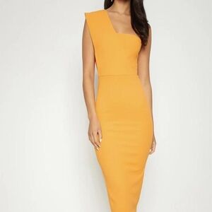 Mustard Yellow One-Shoulder Pencil Dress